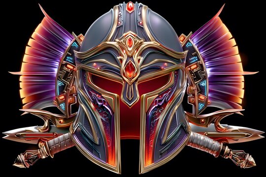 Sci-fi combat helmet with metallic and luminous patterns high resolution image