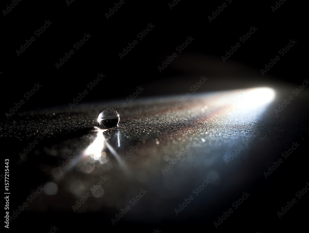 Poster water droplet on surface with light reflection and bokeh