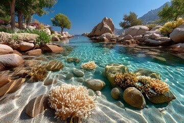 Serene lagoon view with coral base high resolution photo