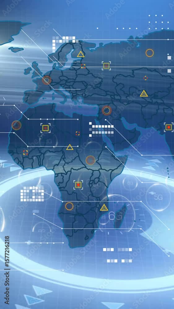 Aufkleber Global network connections and data processing animation over world map