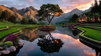 Serene landscape with tree reflection high resolution wallpaper
