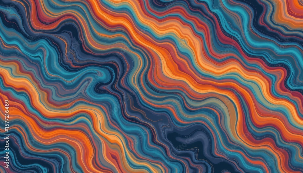 Poster vibrant abstract fluid art pattern with colorful swirling lines and dynamic flowing shapes in orange