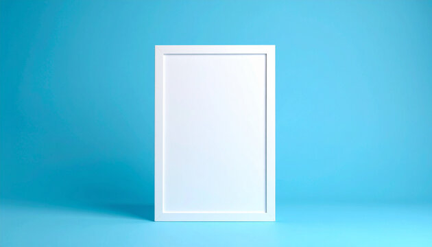 the image presents a clean, minimalistic composition dominated by a white rectangular frame