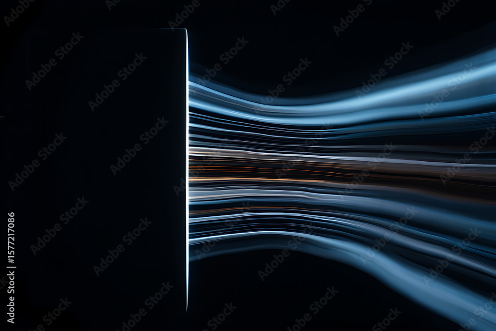 Poster streams of light emanate from a dark portal, symbolizing data transmission and highspeed connectivit