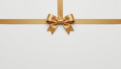Minimalist long horizontal beige ribbon with elegant bow on plain white background perfect for gift wrapping and celebration decoration concepts