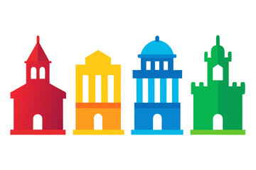 set of City hall building vector silhouette illustration isolated on white background