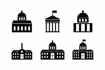 set of City hall building icon vector silhouette illustration isolated on white background