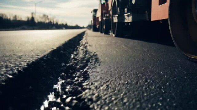 Road Roller Compacting Fresh Asphalt