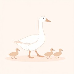 Obraz premium Illustration of duck and ducklings walking.