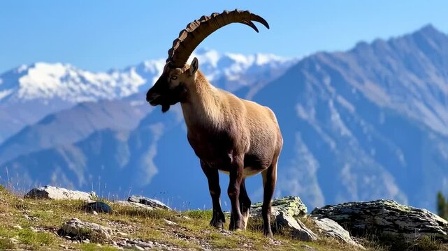 Majestic ibex on a mountain peak