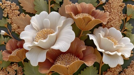 Stylized floral design showing detailed petals and leaves high resolution image