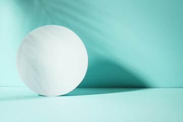 Art abstract background with podium and palm shadows.