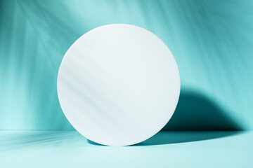 Art abstract background with podium and palm shadows.