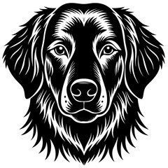 Vector art of a stylized black and white illustration of a golden retriever dogs face