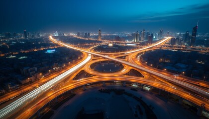 Fototapeta premium Elevated Night View of Illuminated Highway Interchange