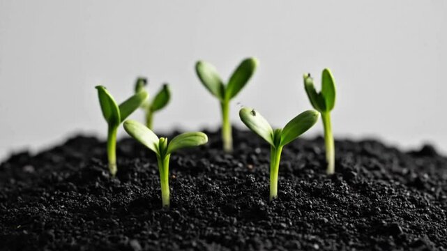 Seed germination timelapse showing sprouts emerging from soil