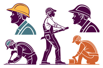 set of Construction worker vector silhouette illustration isolated on white background