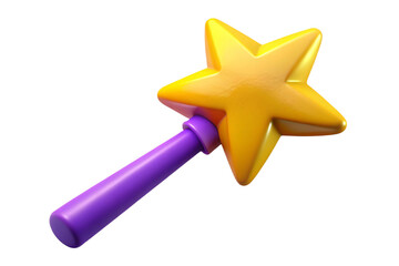 Obraz premium Shiny golden star on a purple magic wand isolated on transparent background