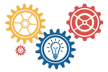Gear Icons with Lightbulb Symbol on White Background