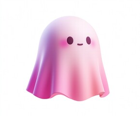 Fototapeta premium 3D Cute Ghost Emoji with Night Glow on White Background for Social Media Day, Sleep Guardian Sticker for Digital Dreamscape