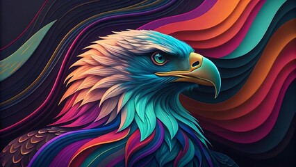 Surreal Abstract Eagle A Colorful Composition of Feathers and Curves