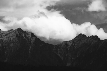 Monochrome Mountain Silhouette with Clouds