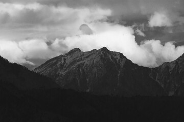 Monochrome Mountain Silhouette with Clouds