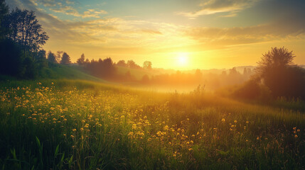 Obraz premium green field and blue sky. field and clouds