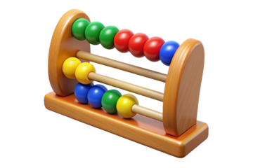 Colorful wooden abacus toy with green red yellow and blue beads isolated on transparent background