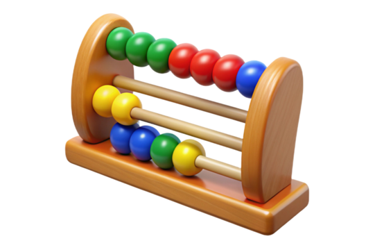 Colorful wooden abacus toy with green red yellow and blue beads isolated on transparent background
