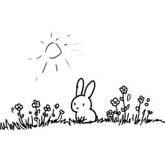 Obraz premium Minimalistic Line Drawing: Rabbit in Nature