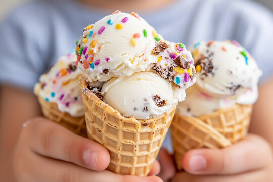People enjoying ice cream on a hot summer day with joy