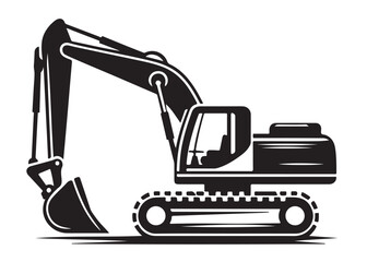 excavator logo silhouette vector, vector silhouette excavator logo design, black digger logo Silhouette illustration, silhouette of excavator logo silhouettes vector on a white background