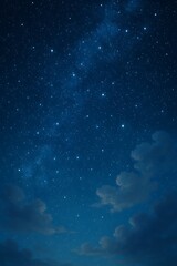 Fototapeta premium A deep blue night sky reveals a canopy of stars, with soft, airy clouds at the horizon below.