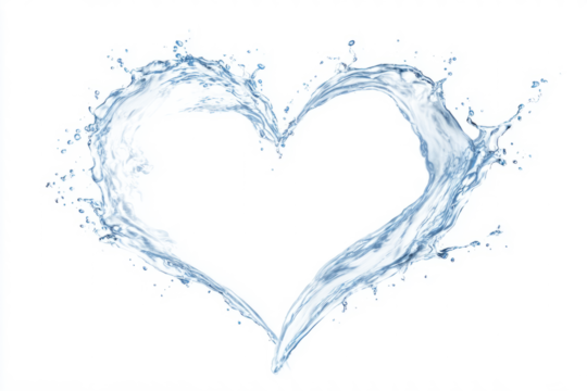 Water splash forming a heart shape minimal on white