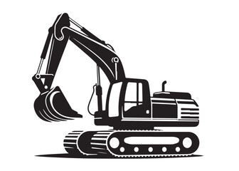 excavator logo silhouette vector, vector silhouette excavator logo design, black digger logo Silhouette illustration, silhouette of excavator logo silhouettes vector on a white background