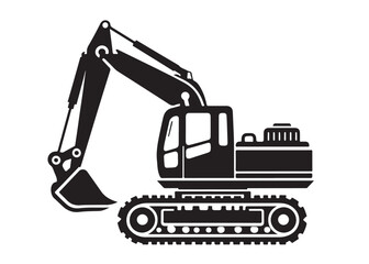 excavator logo silhouette vector, vector silhouette excavator logo design, black digger logo Silhouette illustration, silhouette of excavator logo silhouettes vector on a white background