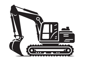 excavator logo silhouette vector, vector silhouette excavator logo design, black digger logo Silhouette illustration, silhouette of excavator logo silhouettes vector on a white background