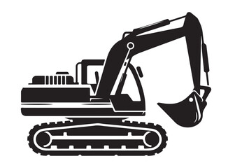 excavator logo silhouette vector, vector silhouette excavator logo design, black digger logo Silhouette illustration, silhouette of excavator logo silhouettes vector on a white background
