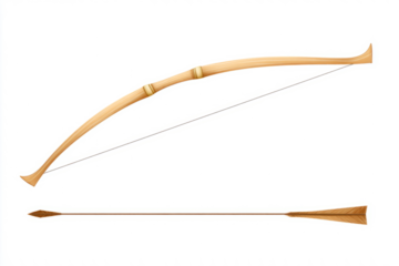 Wooden longbow with drawn string, isolated medieval archer weapon