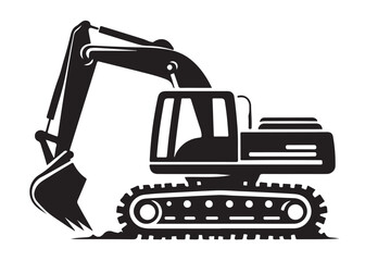 Naklejka premium excavator logo silhouette vector, vector silhouette excavator logo design, black digger logo Silhouette illustration, silhouette of excavator logo silhouettes vector on a white background