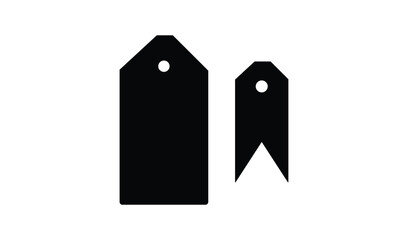 Two black price tags or labels with holes for hanging on a white background