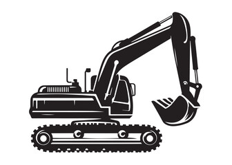 excavator logo silhouette vector, vector silhouette excavator logo design, black digger logo Silhouette illustration, silhouette of excavator logo silhouettes vector on a white background