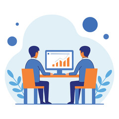 Two men analyzing growth chart on computer business