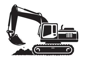 excavator logo silhouette vector, vector silhouette excavator logo design, black digger logo Silhouette illustration, silhouette of excavator logo silhouettes vector on a white background