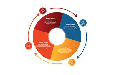 Collection of vector circle chart infographic templates for presentations, advertising, layouts, annual reports. 4 options, steps, parts	