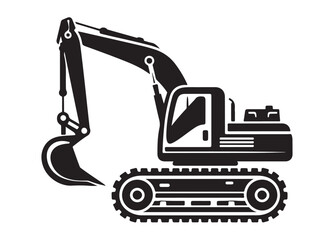 excavator logo silhouette vector, vector silhouette excavator logo design, black digger logo Silhouette illustration, silhouette of excavator logo silhouettes vector on a white background