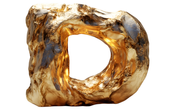 Abstract golden D shape, luxury render isolated on white, modern art