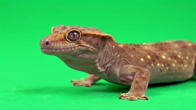 Crested Gecko on Green Screen: Reptile Portrait