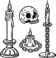 Black and white candle vector illustration set, a collection of silhouette designs